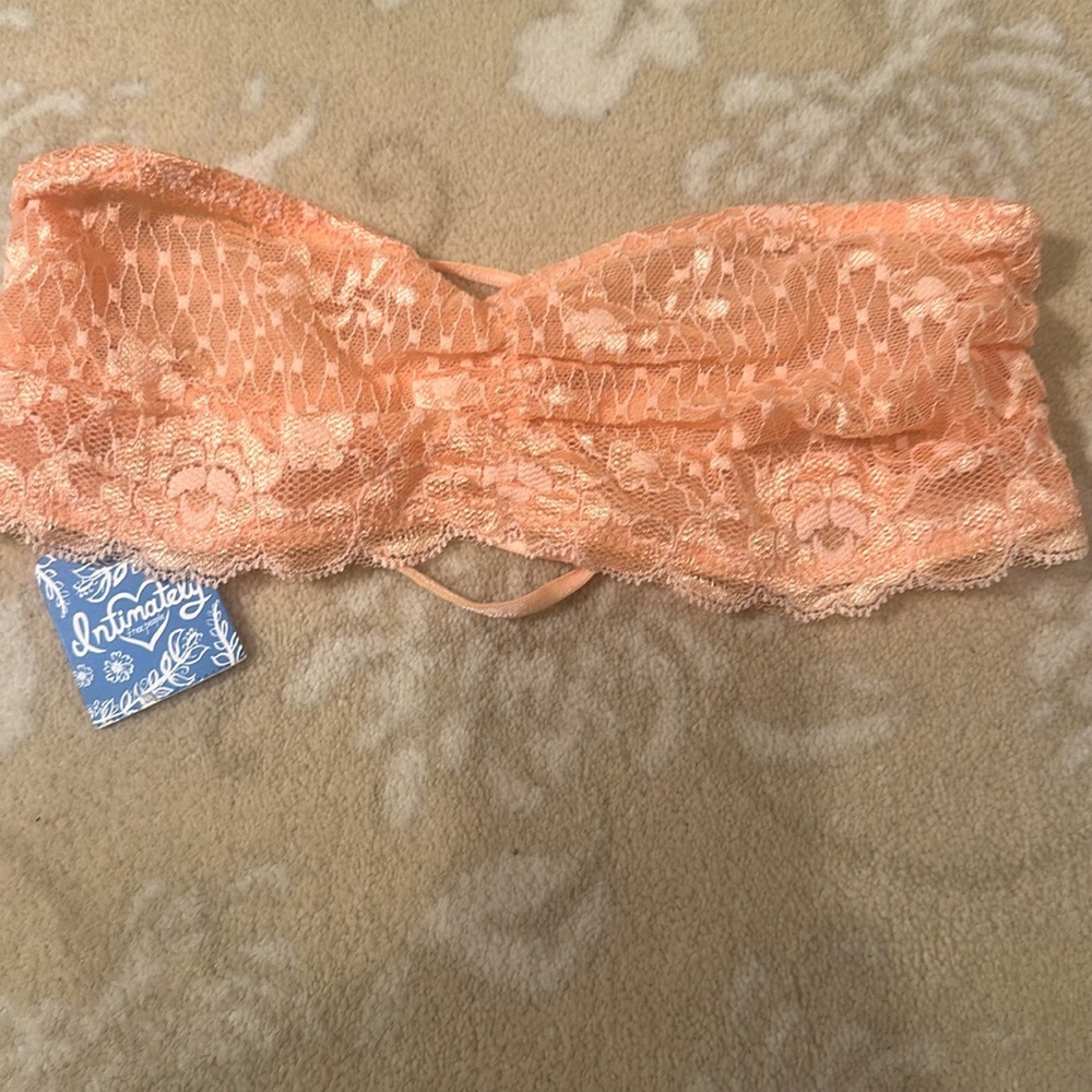 Free People NWT Lace Bandeau Bralette S Peach Strappy Open Back Lined
